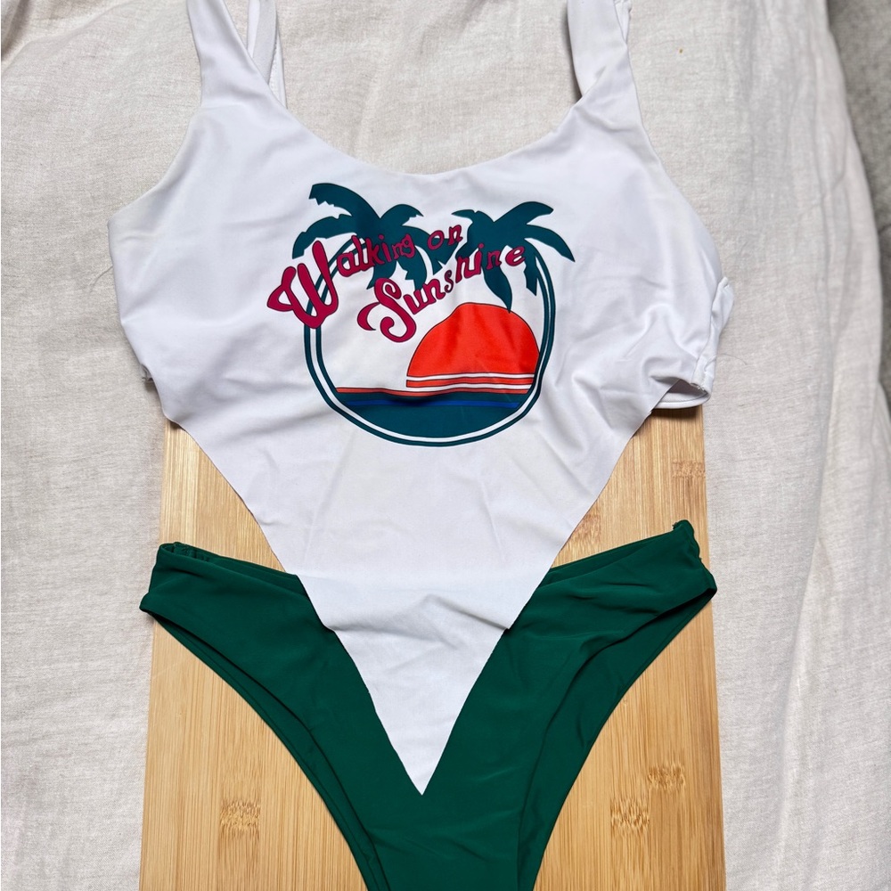 White and Green Women's Swimsuit